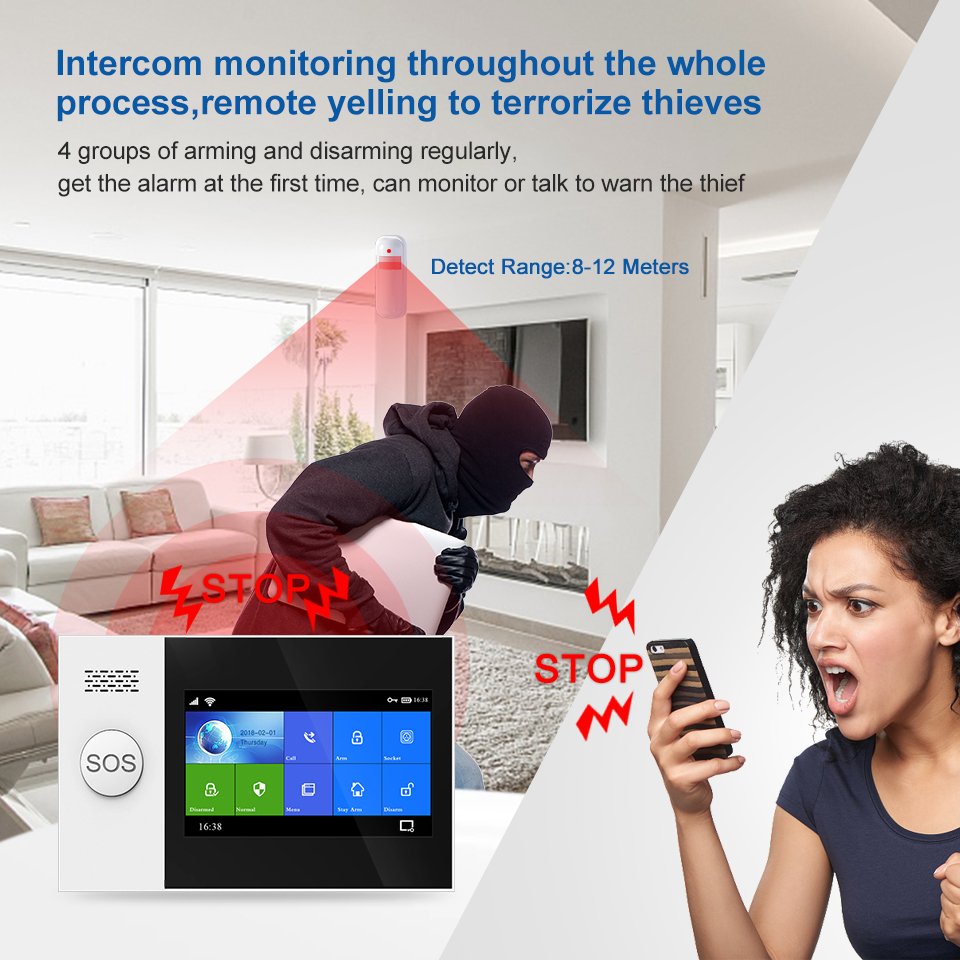 Custom DAYTECH TA04-KIT13 Tuya APP Control Full Touch Screen Home Security Burglar WiFi GSM Alarm System