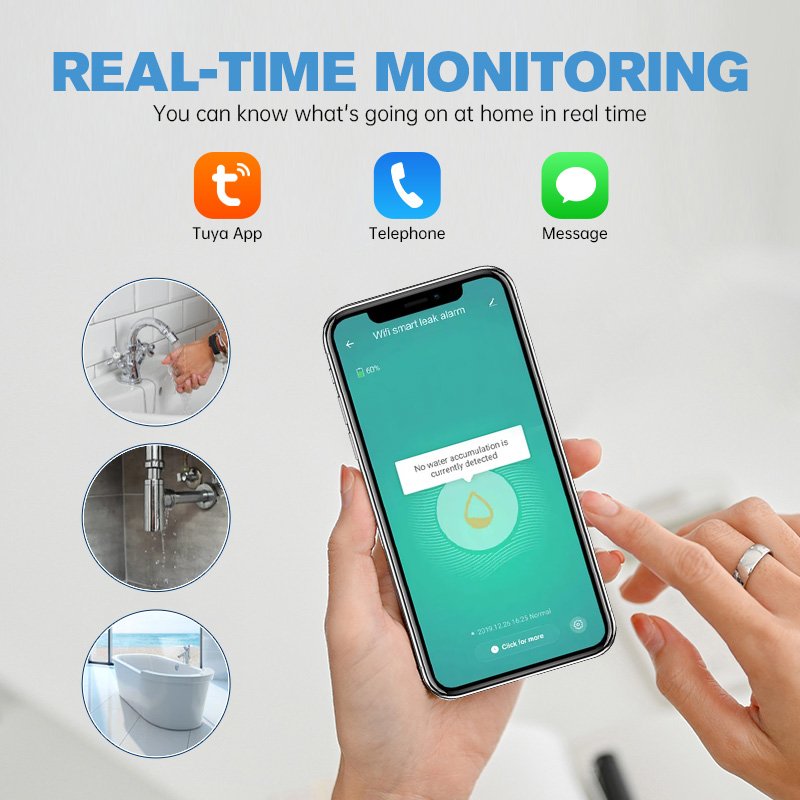 Tuya Home Security overflow smart wireless systems water alarm leakage sensor equipment wifi water leak alarm detector