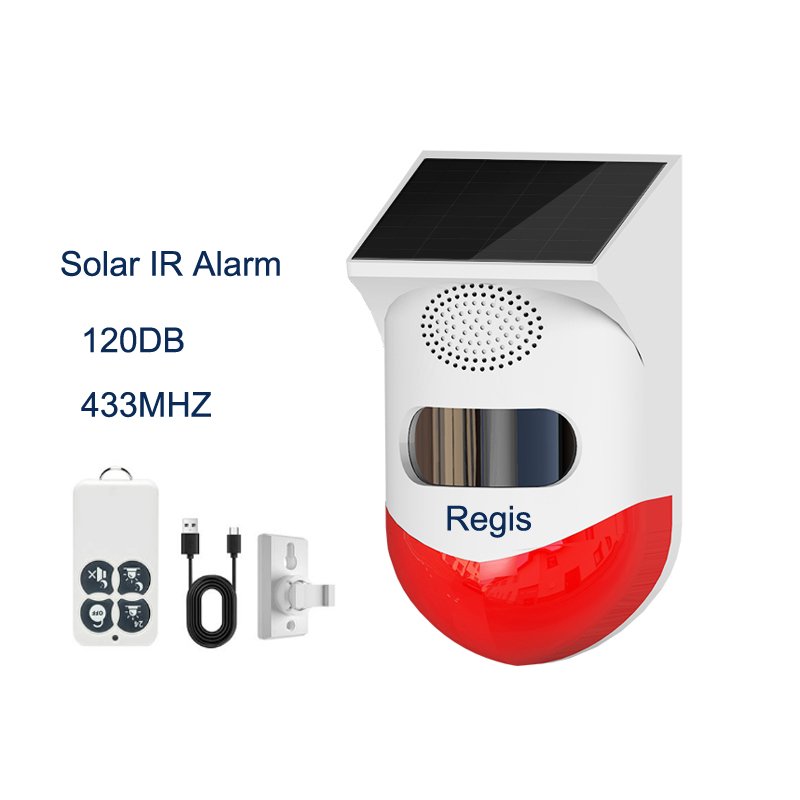 Solar Powered Wireless 433MHz Infrared Motion Sensor Detector Strobe Siren 120dB Alarm Waterproof PIR Sensor