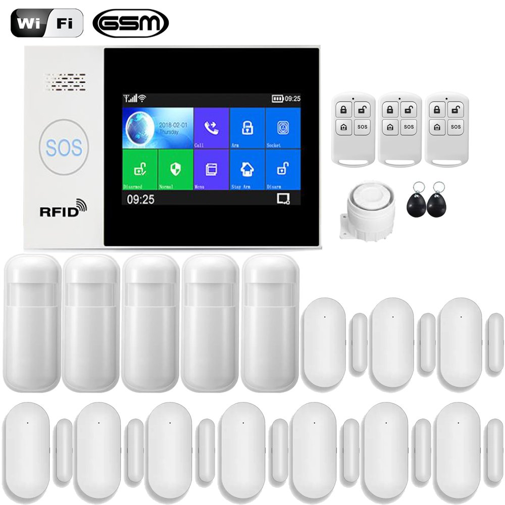 Tuya Smart Wireless Touch GSM WIFI Home Security Alarms System Kit With Pir Motion Sensor Door Sensor Rfid Card