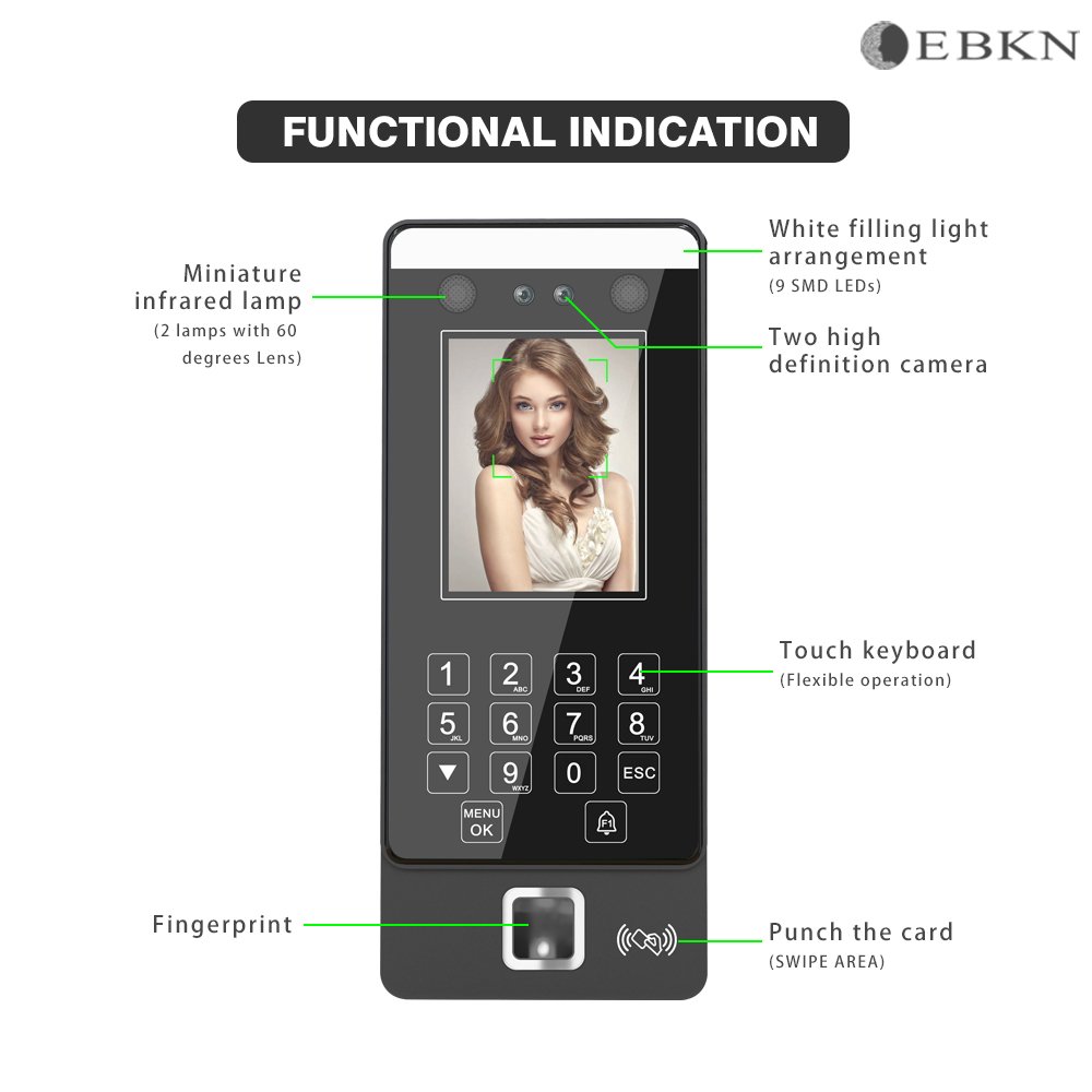 EBKN Face Scanner Fingerprint Sensor CCTV Based School Attendance Machine Access Control Door Access Control System