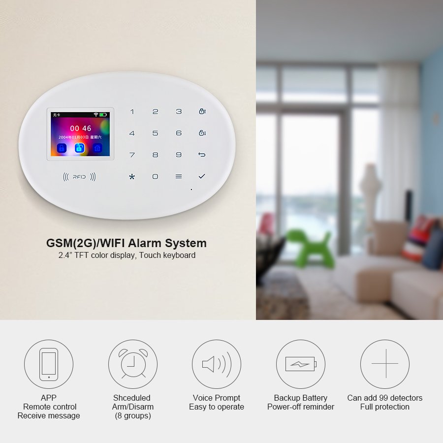 KERUI WIFI 4G GSM Home Security Alarm System With 2.4 inch TFT Touch Panel Wireless Tuya Smart Home Burglar Alarm