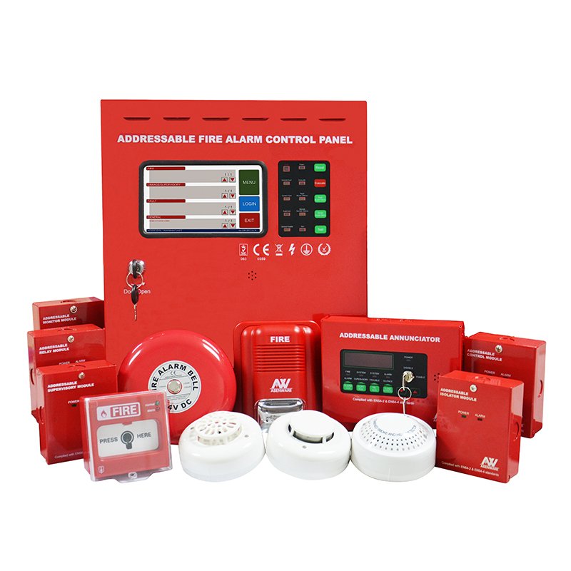 Addressable 1 Loop Fire Alarm Control Panel Fire Alarm System 8 Panels Printer and GSM Module 2 Years ASENWARE 250 Pieces 7"