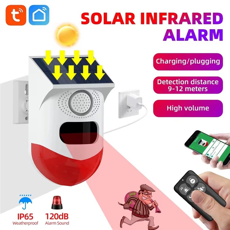 Hot Sale Home Security Tuya Wireless Burglar Intruder Alarm PIR Motion Sensor Waterproof IP65 Infrared wifi outdoor solar alarm
