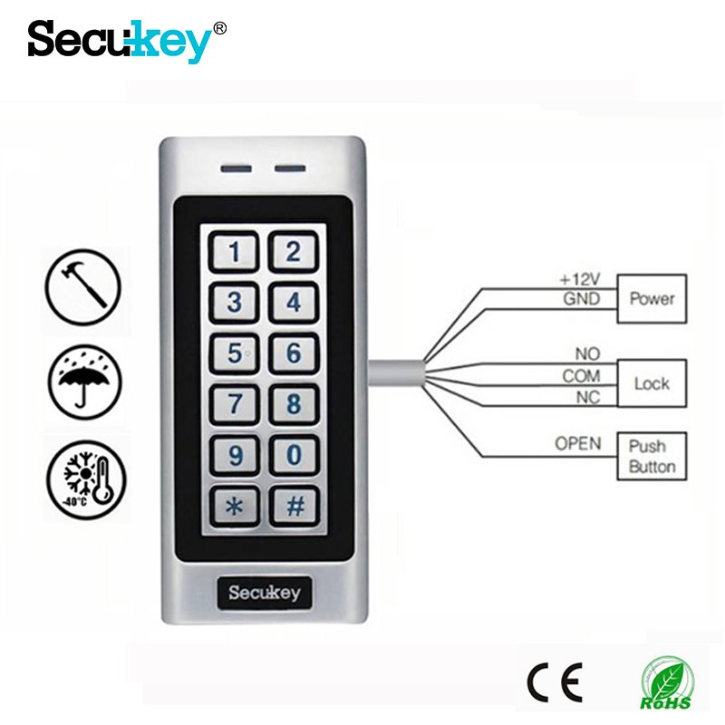 Secukey Cheap K4 standalone waterproof backlit digital keypad door reader 13.56MHz mifare card rfid metal case access control