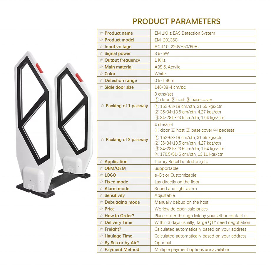 Factory Supply Classic EM 1KHz Library Anti-theft system White ABS Material Sound And Light alarm EAS system For Book Store