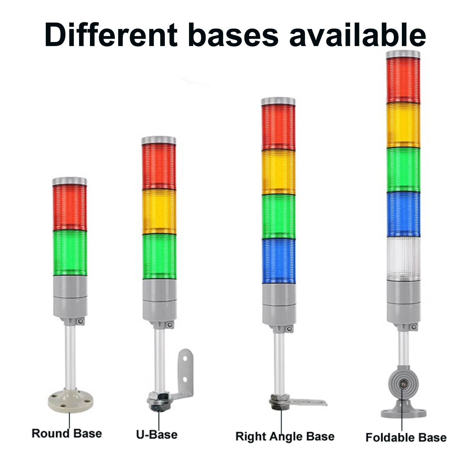 IP65 Waterproof and Dustproof Tower Light Multilayer Flashing Warning Lights DC12V/24V 220V 4 Base Types Silent Alarm System