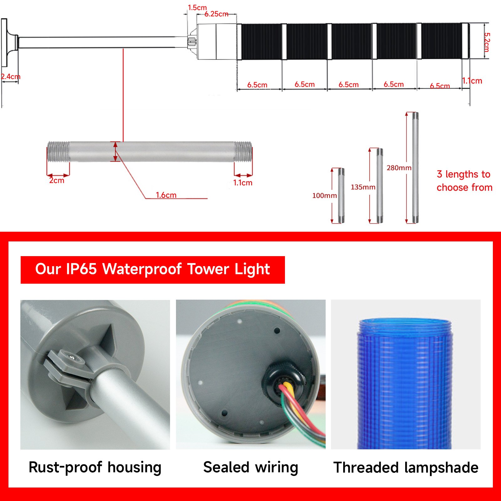 IP65 Waterproof and Dustproof Tower Light Multilayer Flashing Warning Lights DC12V/24V 220V 4 Base Types Silent Alarm System