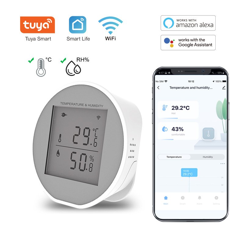 Tuya/Smart Life Wifi Digital Temperature & Humidity Sensor with LCD Screen Monitor DIY Set Temperature Humidity Sensor Detector
