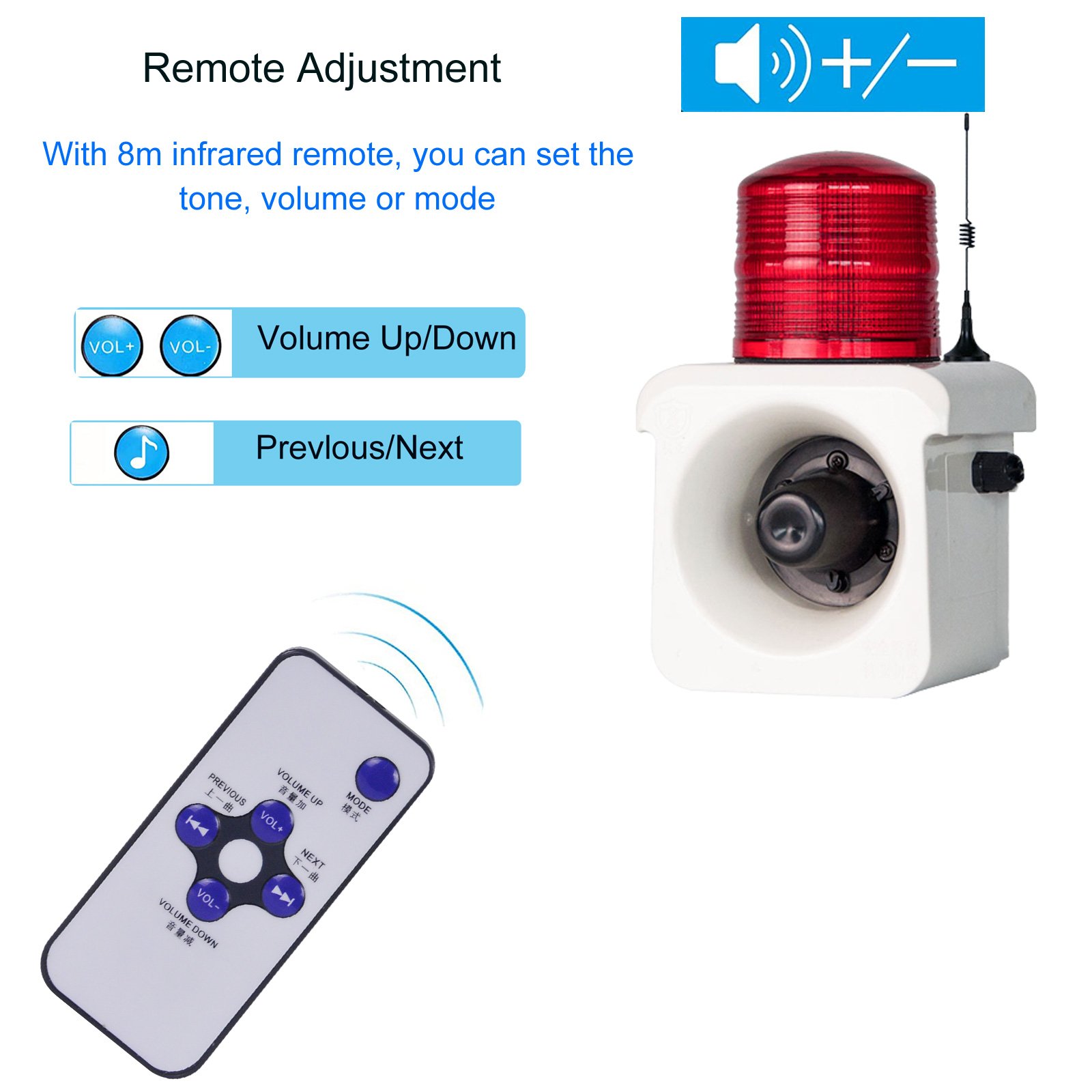 Audible & Visual Outdoor Alarm 500m Wireless Remote Control LED Strobe 120dB buzzers and sirens 15W Power Siren Alarm System
