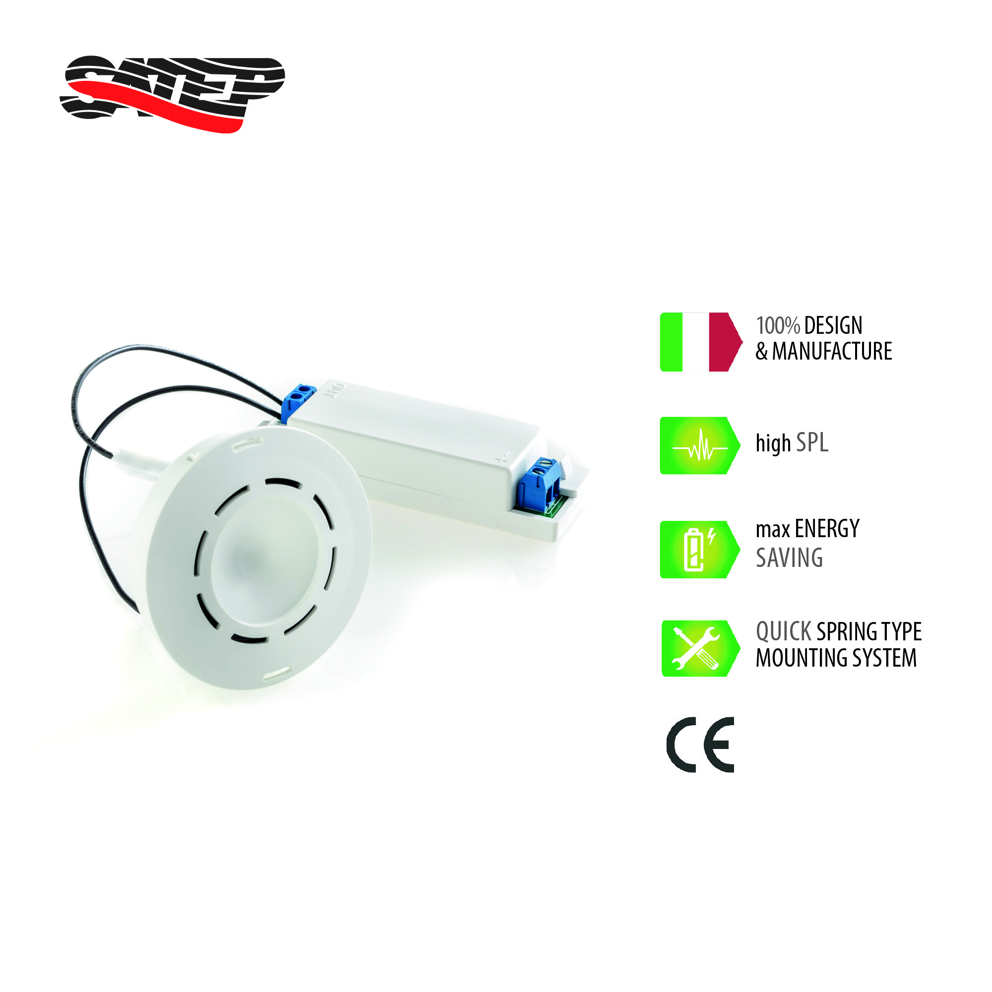 Indoor Piezo Siren MARYQ 105dB flush mount square shape for burglar alarm Italian Design Made in Italy