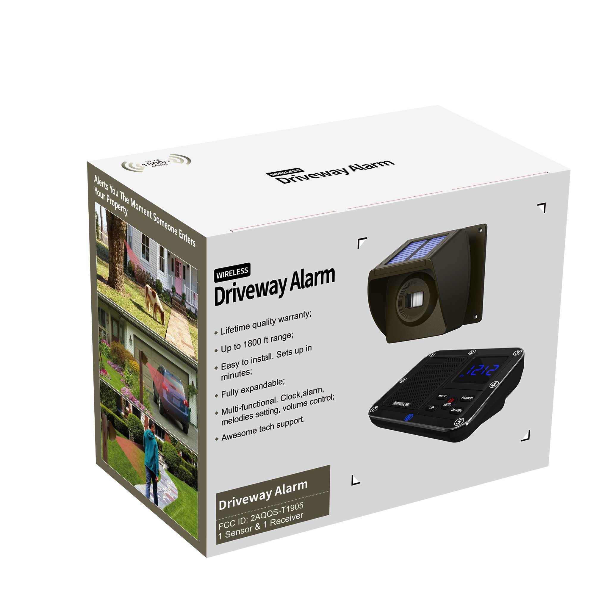 Solar Driveway Alarm Wireless Outside 1800ft Range, Outdoor Motion Sensor & Detector Driveway Alert System