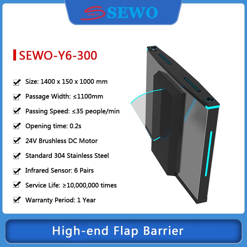SEWO High-end Automatic Biometric Access Control High Speed Flap Security Turnstile Barrier Gate for Visitor Entrance Access