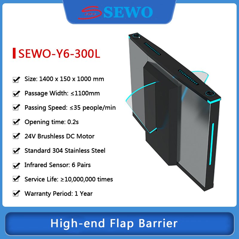 SEWO High-end Automatic Biometric Access Control High Speed Flap Security Turnstile Barrier Gate for Visitor Entrance Access