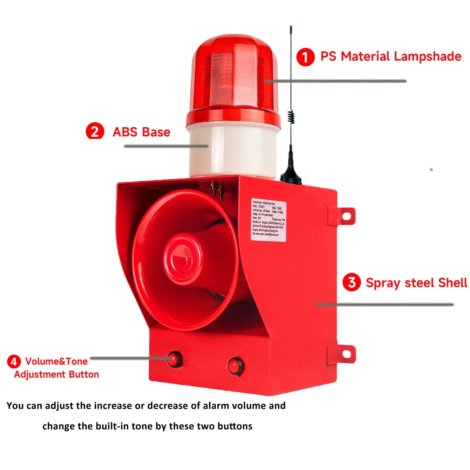 45W powerful 6 buttons of 500m wireless alarm system waterproof and dustproof 130dB LED strobe warning light sound alarm
