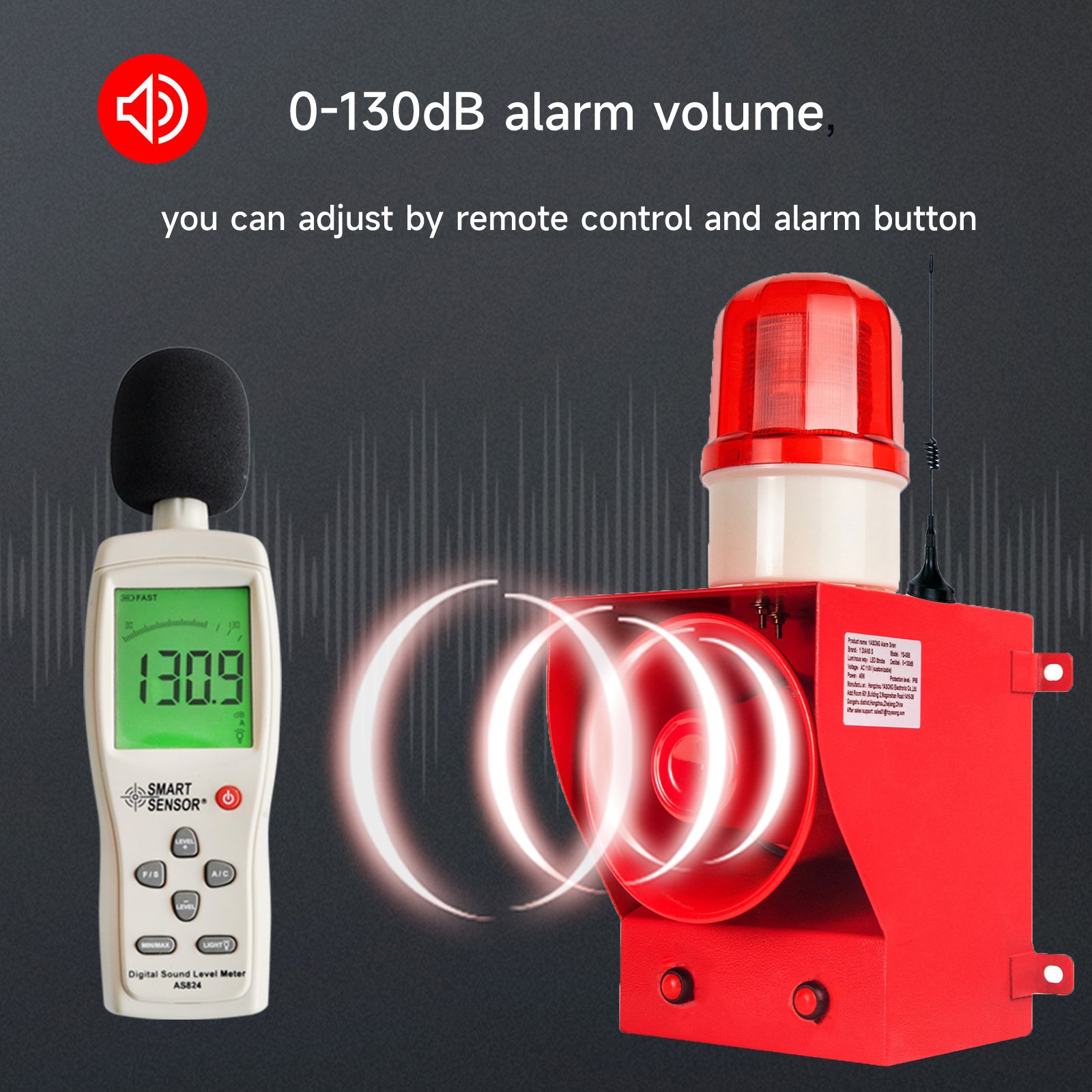 45W powerful 6 buttons of 500m wireless alarm system waterproof and dustproof 130dB LED strobe warning light sound alarm