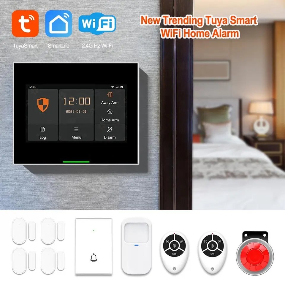 2023 Tuya Wireless Touch GSM WIFI Home Security Smart Alarm System Kit With PIR Motion Sensor Door Sensor
