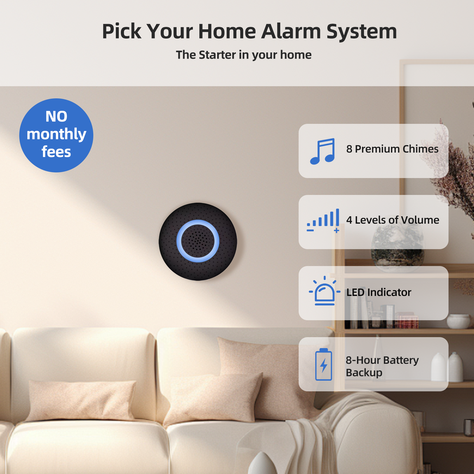Wireless Home Alarm System 9-Piece Kit, WiFi Alarm System for Home Security with Phone APP Alert