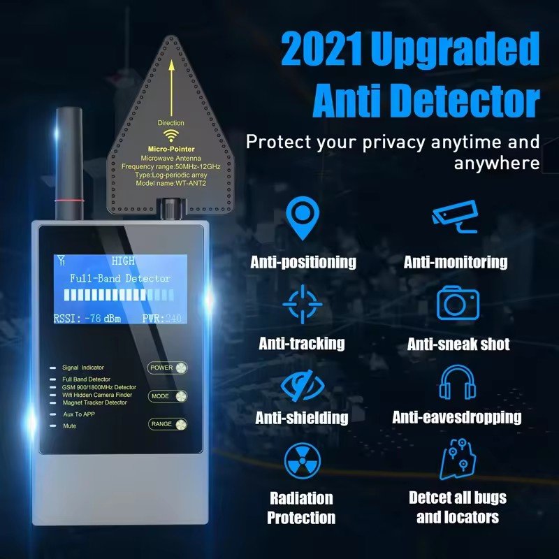 WT10 Anti Spy Bug Detector RF WT10 2G 3G Cell Phone Signal Detector Camera GSM Sound Signal GPS Tracker Wireless Camera Finder