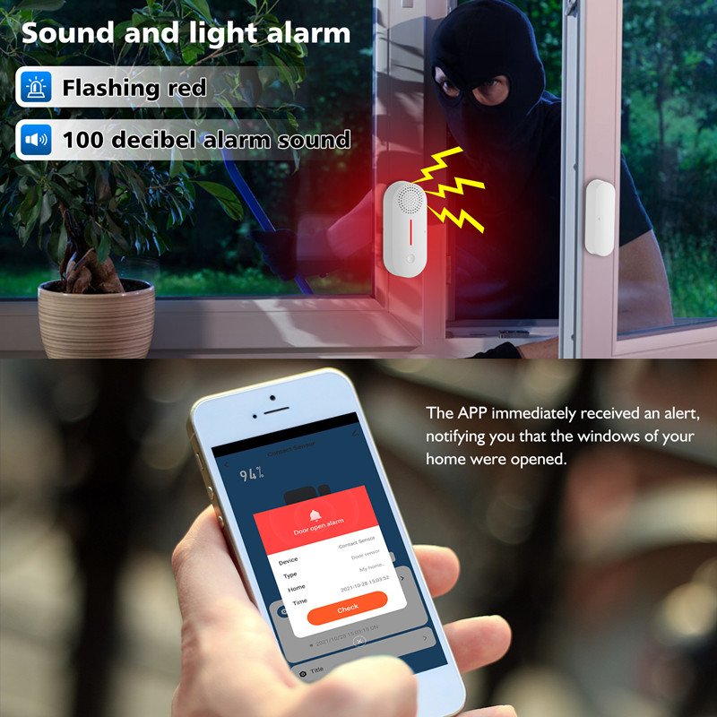 Sensor de Puerta Para Domotica Alarma de Puerta Inteligente Wifi Tuya Smart Door Sensor for Smart Home Security & Automation