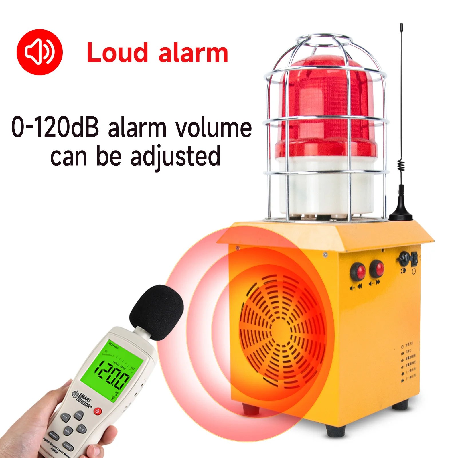 Portable Wireless Remote Siren Alarm 2000m Waterproof Outdoor Alarm System with 120dB Horn 12 Tones 5000mAh Battery
