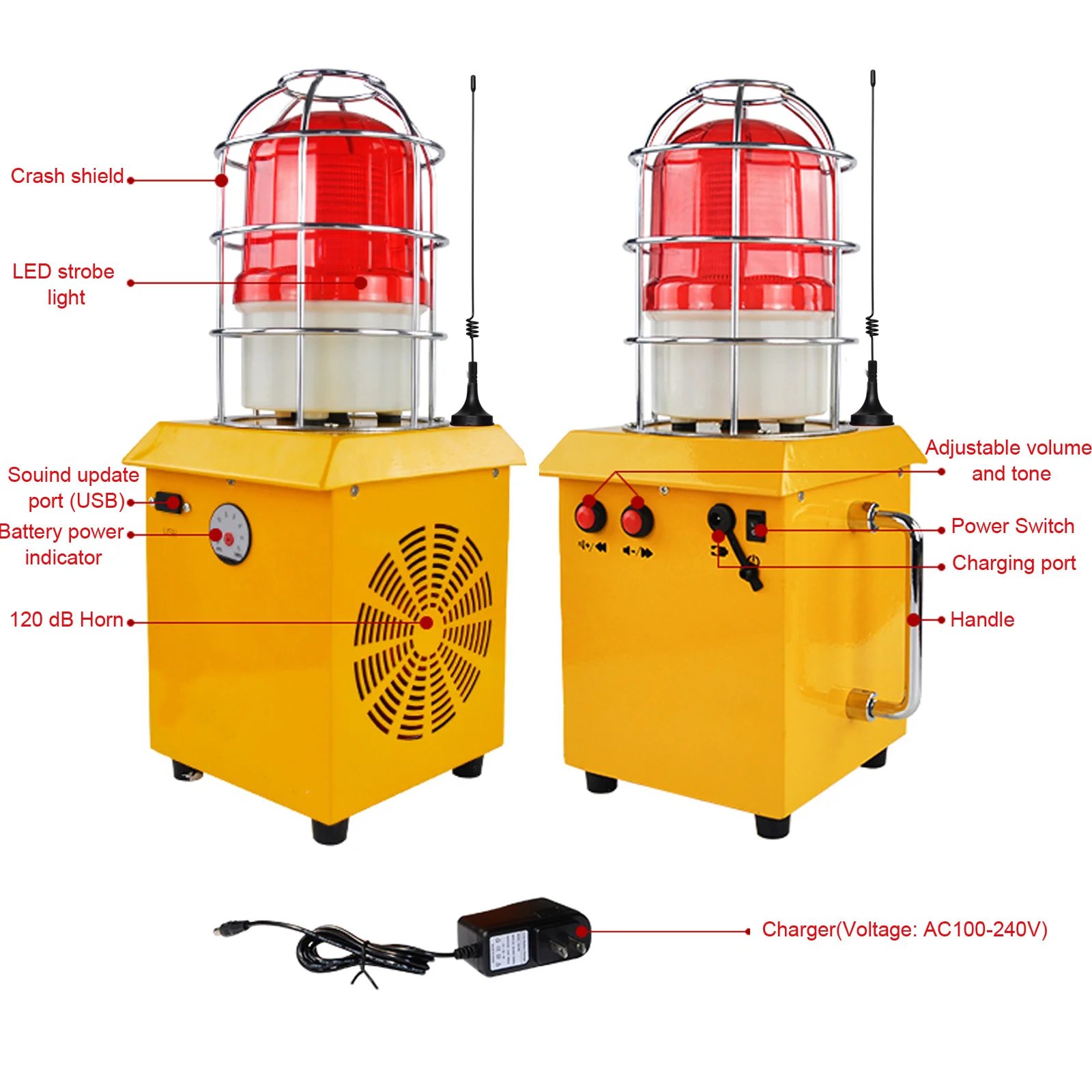 Portable Wireless Remote Siren Alarm 2000m Waterproof Outdoor Alarm System with 120dB Horn 12 Tones 5000mAh Battery