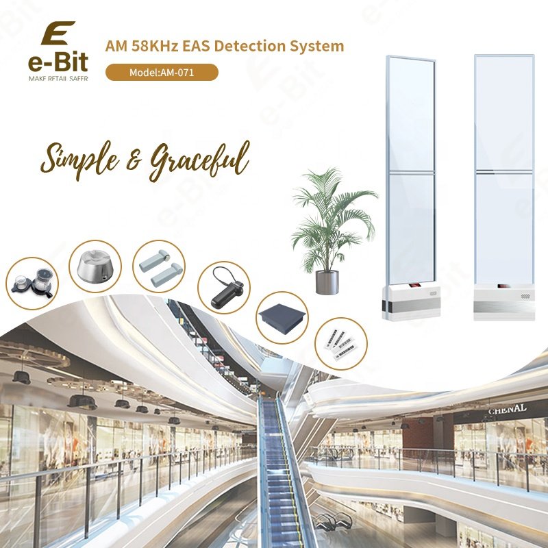 Factory Supply E-Bit AM-071 Acrylic Tower White ABS Base Sound & Light alarm Max 3 M Sensing Range 58KHz AM EAS Detection System