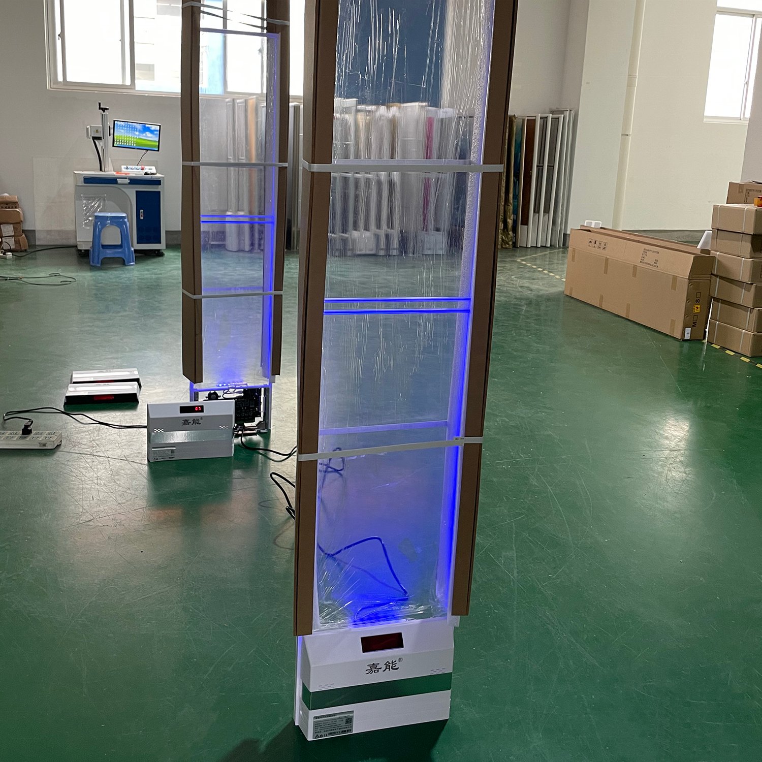 Factory Supply E-Bit AM-071 Acrylic Tower White ABS Base Sound & Light alarm Max 3 M Sensing Range 58KHz AM EAS Detection System
