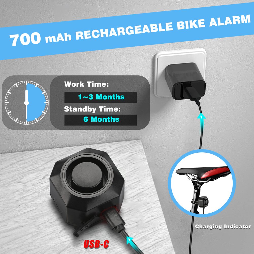 Rechargeable 110dB Wireless Remote Vibration Sensor Alarm Anti Theft Motorcycle Alarm Waterproof Security Bike Bicycle Alarm