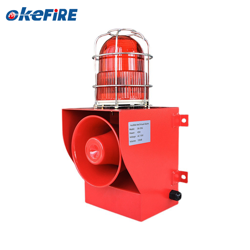 Okefire 45W 120dB IP66 Grade Industrial Loud Alarm Siren Audible Visual Sound Light With Strobe Light Warning Alarm System