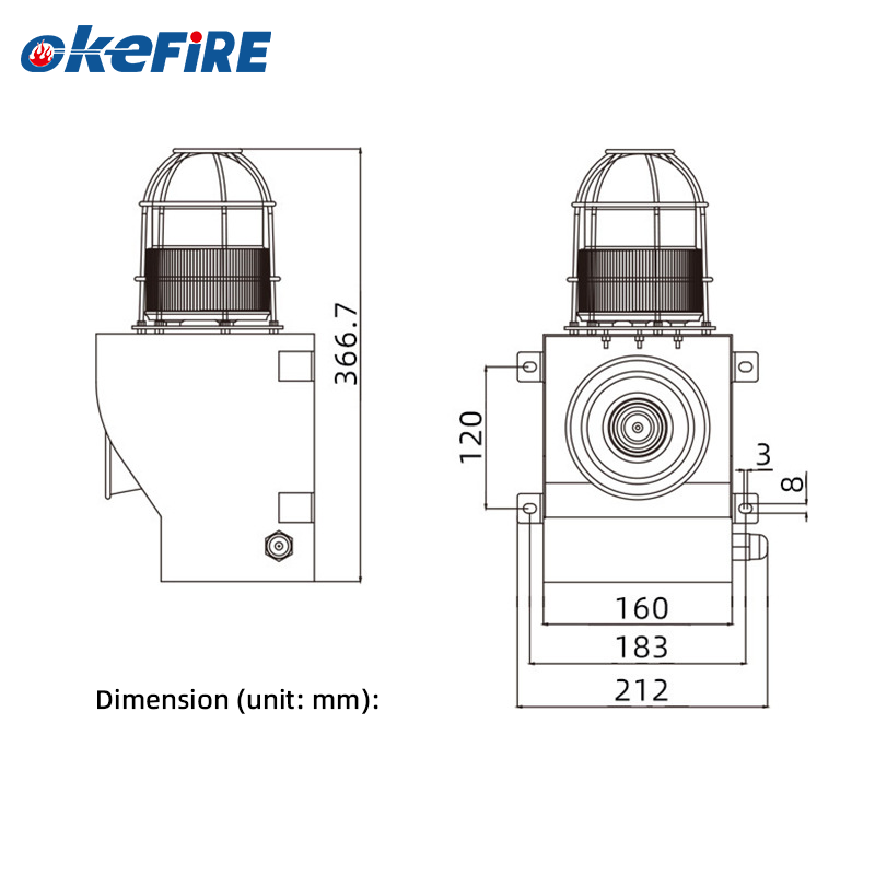 Okefire 45W 120dB IP66 Grade Industrial Loud Alarm Siren Audible Visual Sound Light With Strobe Light Warning Alarm System