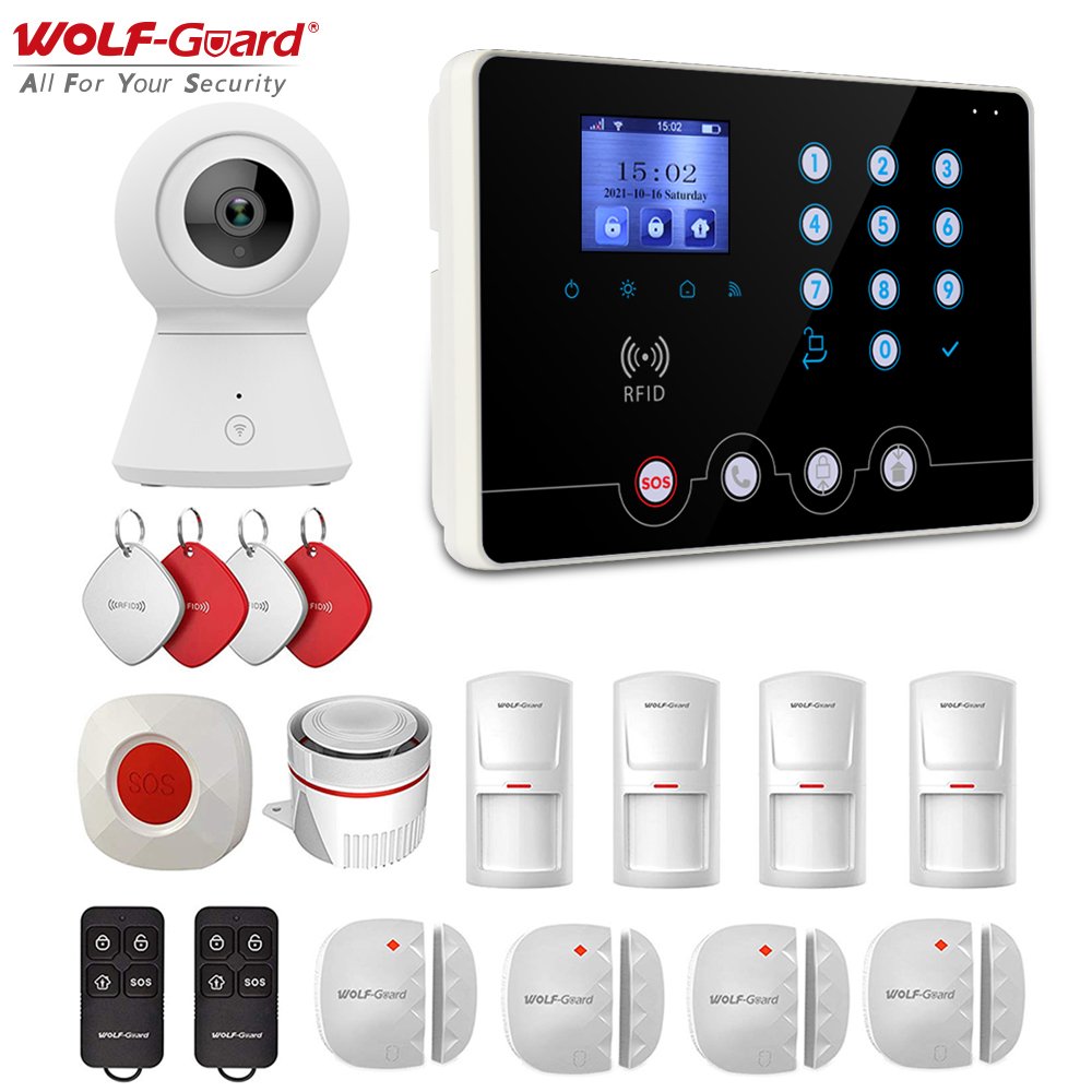WOLF GUARD WiFi 4G House Security System Tuya Motion Sensor Home Alarm System GSM