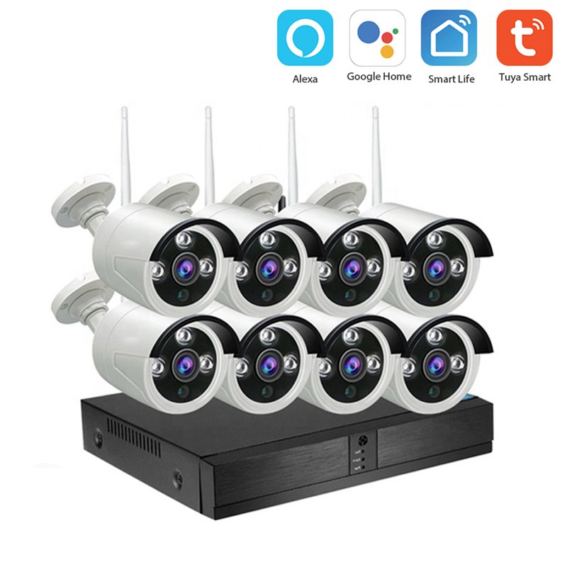 Tuya Full HD Outdoor Waterproof 4ch 8ch 1080P Network IP CCTV Camera System Wireless with 2-Way Audio Alexa Google Wifi NVR Kit