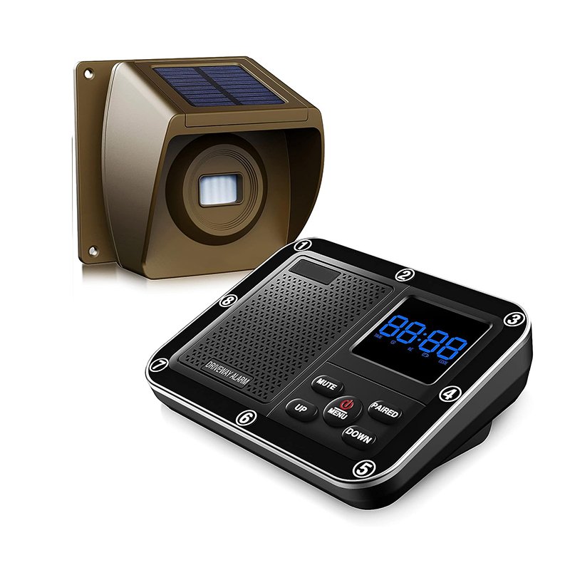 Home Security alarm System motion sensor alarm,Rechargeable Battery Weatherproof Mute Mode Clock and Alarm 1 Receiver 1 Sensor