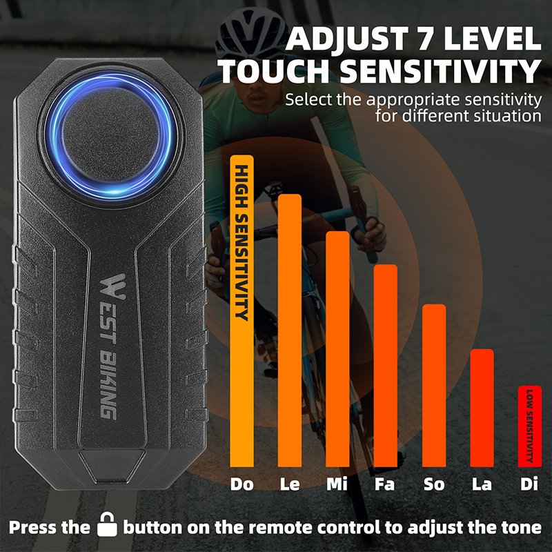 WEST BIKING Anti-Theft Alarm Remote Control Cycling Bicycle IP55 Waterproof 3 AAA Batteries 113db Loud Volume Alarm Bike Alarm