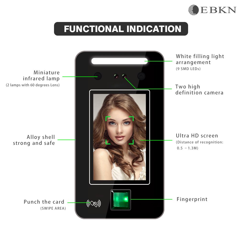 Touch Screen wifi Dynamic Face Recognition Time Attendance Access Control Employee Time Clock Biometric Access Control System