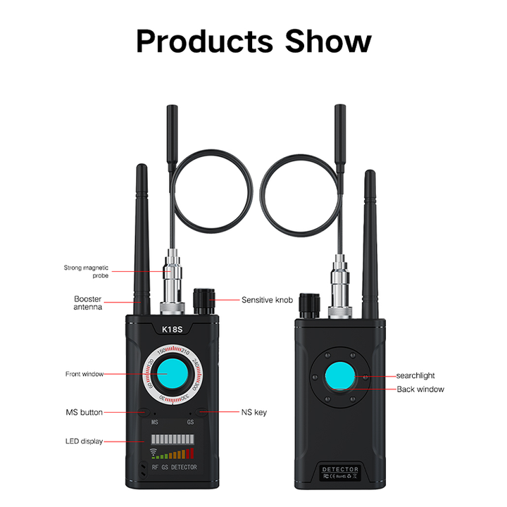 K18s Multifunctional Anti-Candid Camera Detector GPS Bug Hunter Wireless Lens Device Finder with Home Alarm System Application