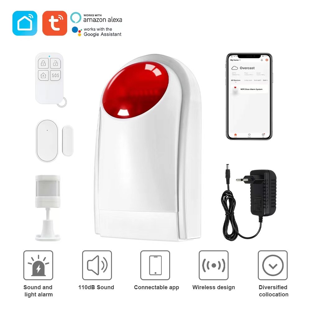 Home Alarm Strobe Siren Wireless Tuya Wifi 110DB Outdoor Strobe Siren PIR Sensor for home safety