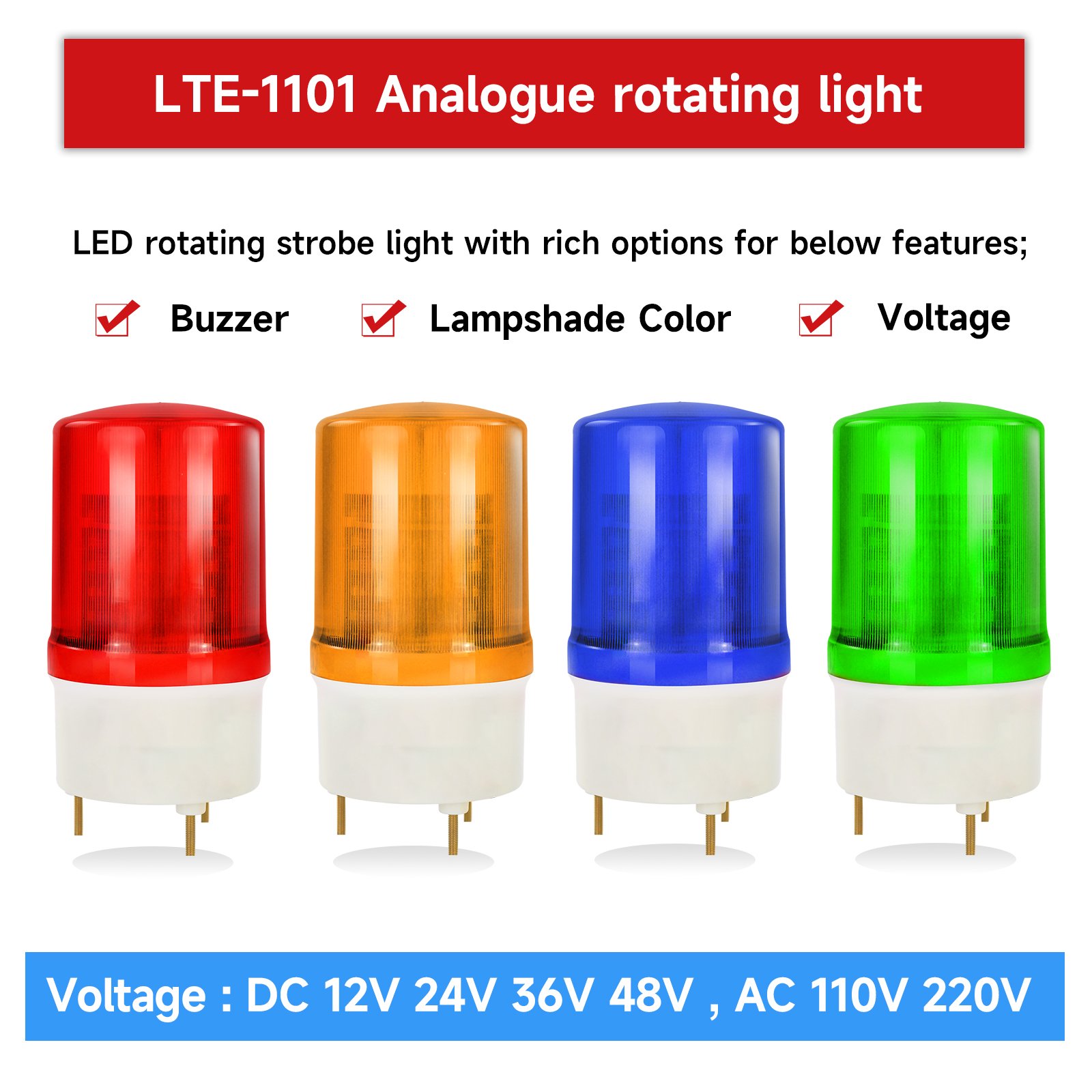 Factory supply 90dB high brightness speaker LED light 4 optional colors customized voltage waterproof strobe warn light buzzer