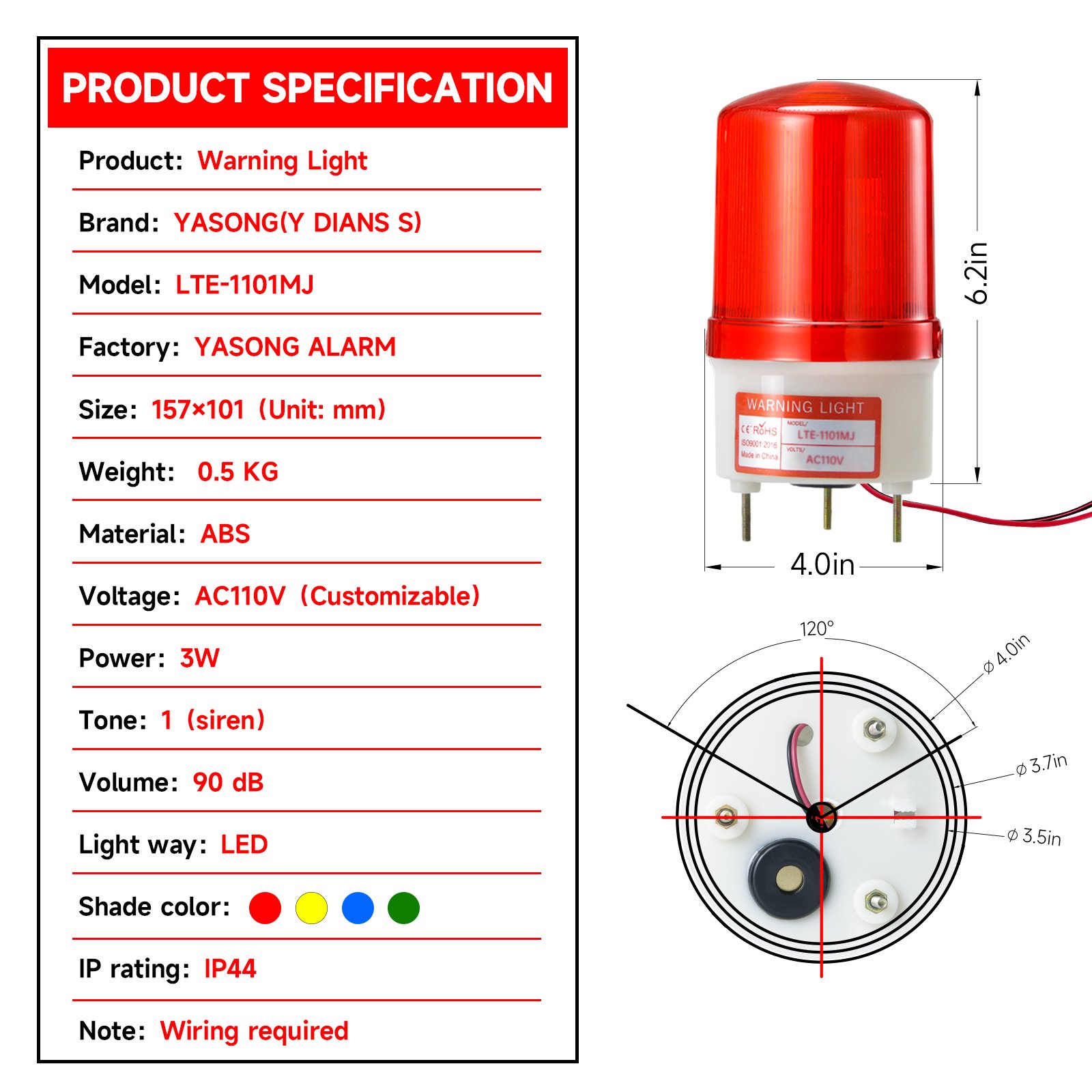 Factory supply 90dB high brightness speaker LED light 4 optional colors customized voltage waterproof strobe warn light buzzer
