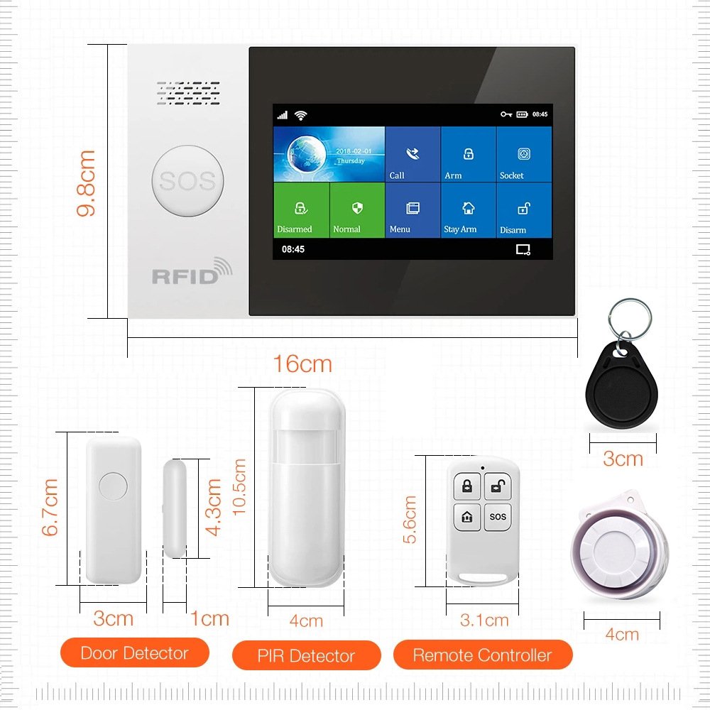 Touch Screen Wireless Wifi Home Alarm GSM IOS Android APP Control SMS Burglar Alarm System For Home Security Alarm