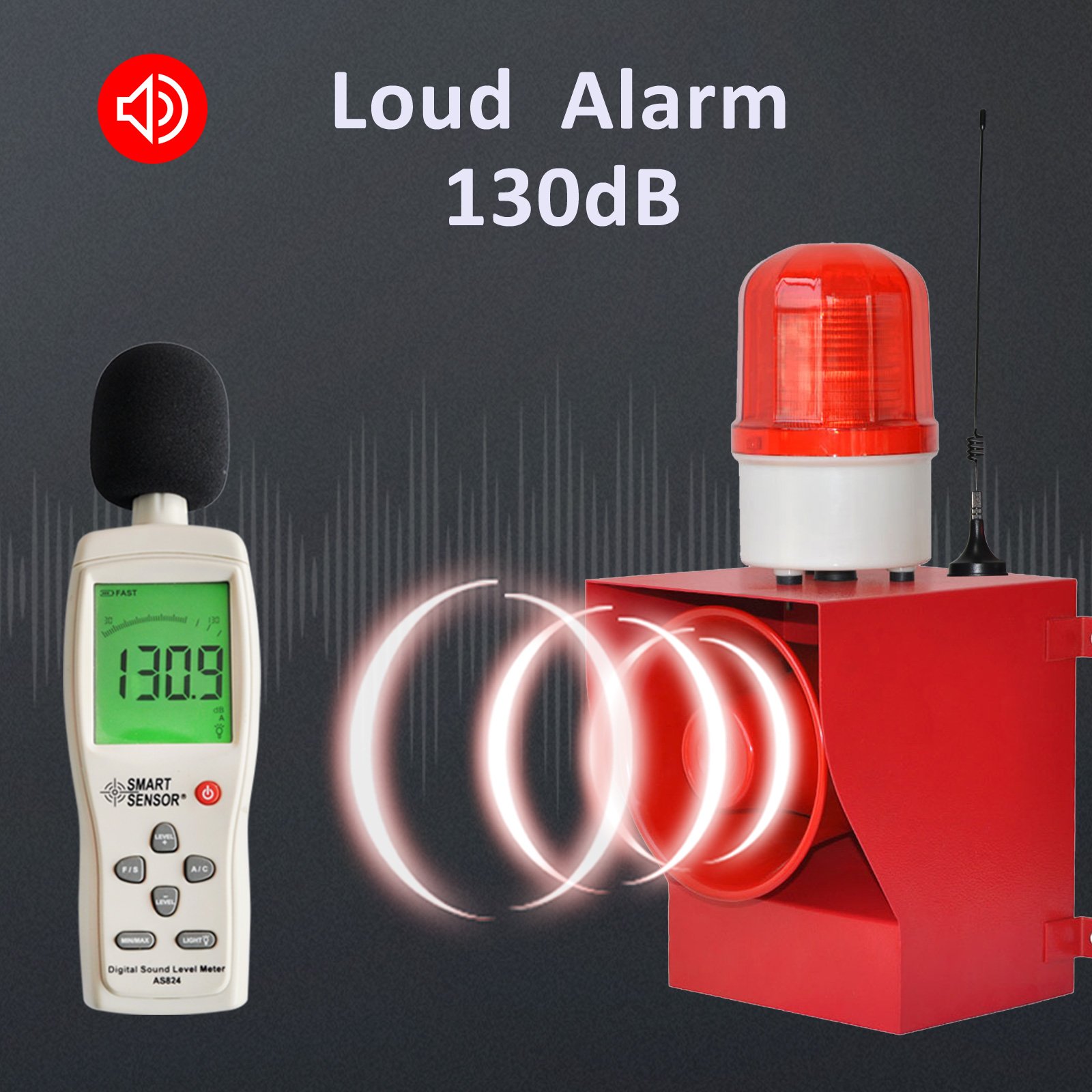 YASONG 500m Wireless Remote Contral alarm siren 130dB Shop security alarm LED Light 45W wireless alarm system for safety