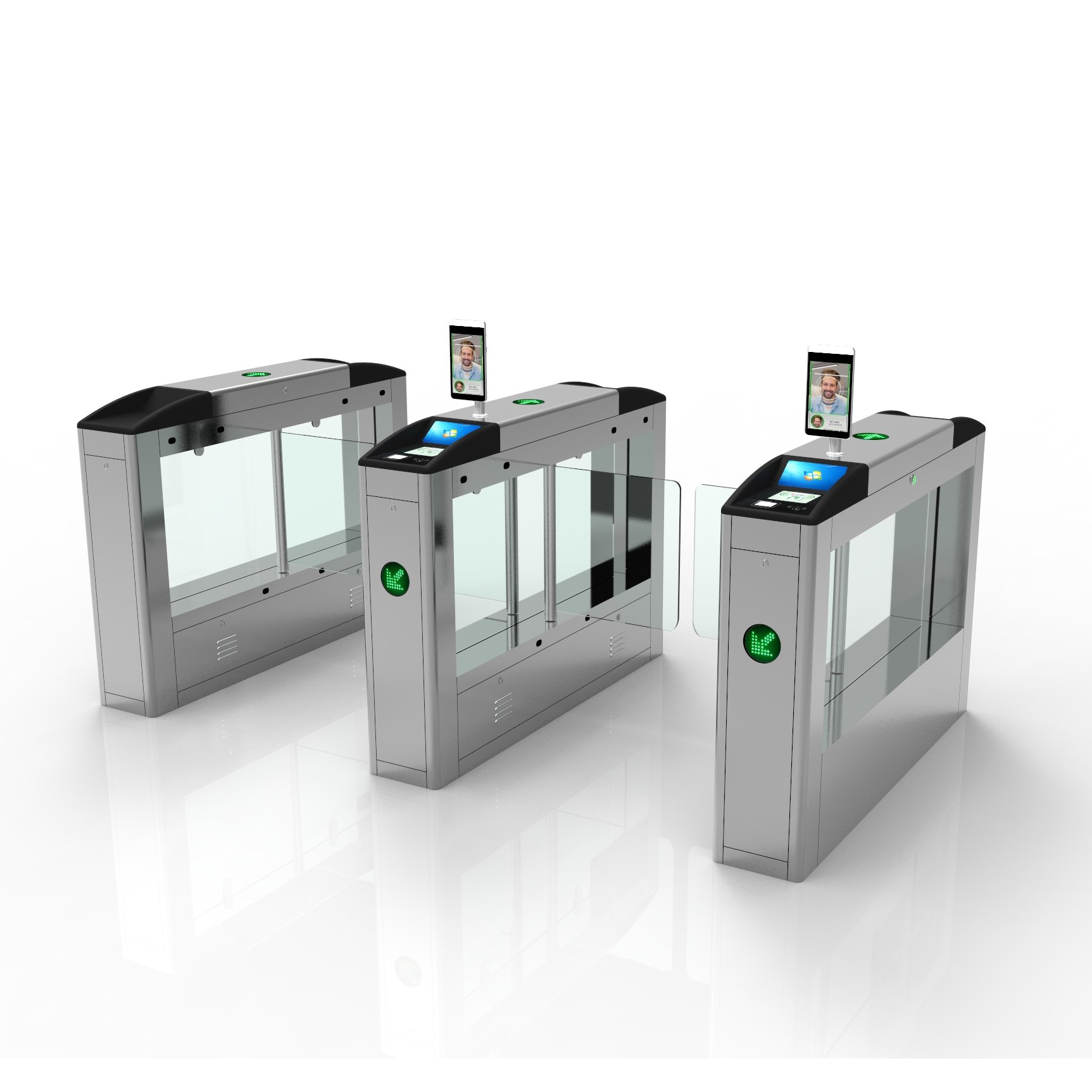 Bosiny Solution provide integrate RFID reader OR Facial recognition 7 inch LCD display swing gate turnstile for metro Station