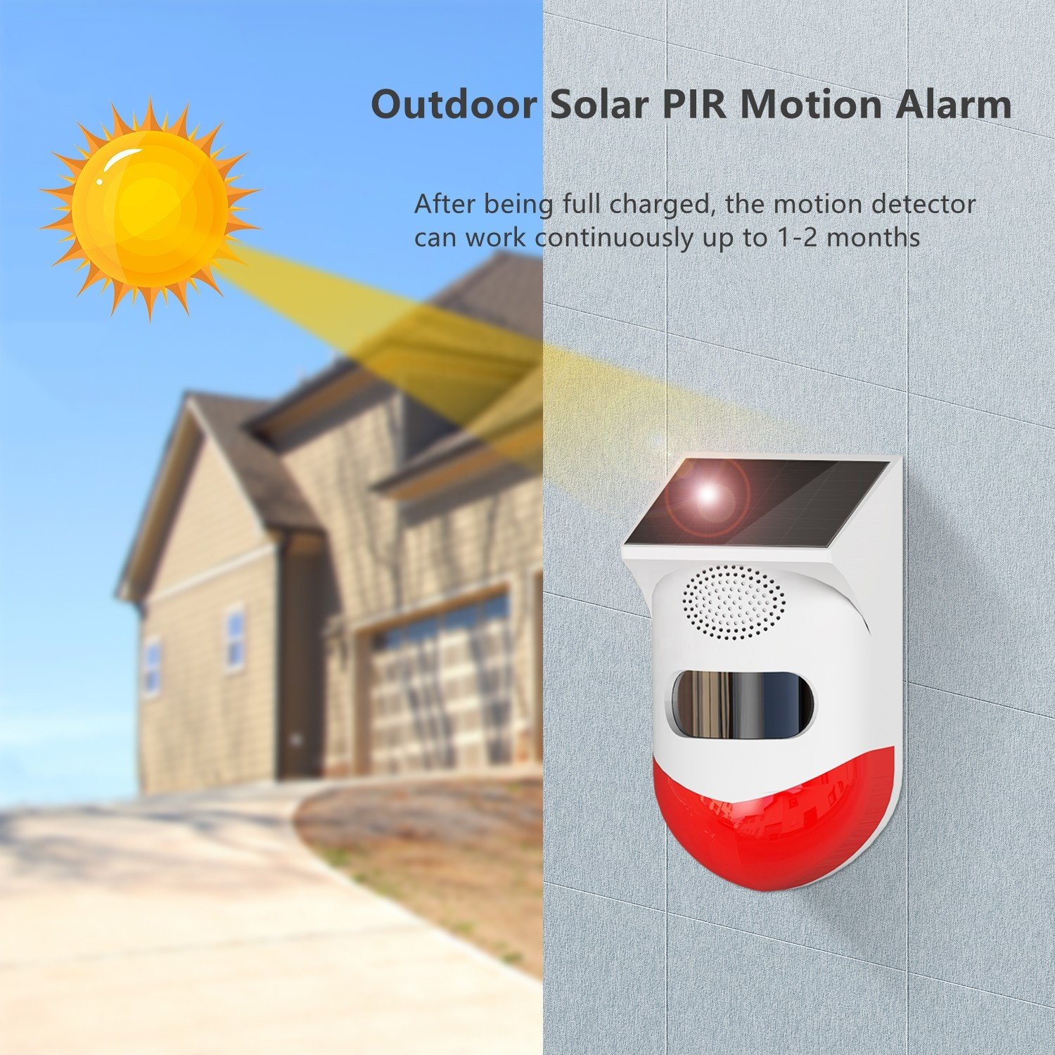 120dB Wireless 433MHz Waterproof Outdoor Solar Powered Strobe Siren PIR Motion Detector Alarm for Home Security System