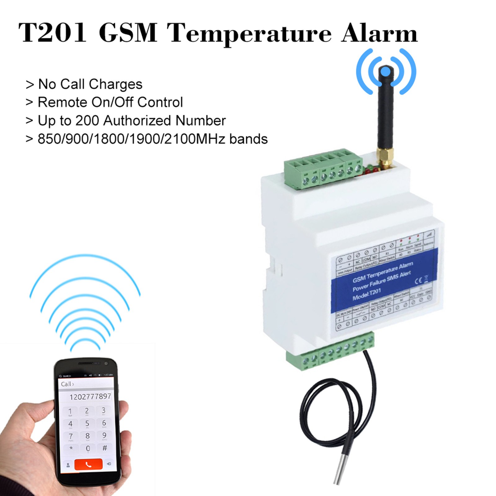 T201 GSM Temperature Alarm Power Status Monitoring Power Failure SMS Alarm Remote Relay Switch Access Controller