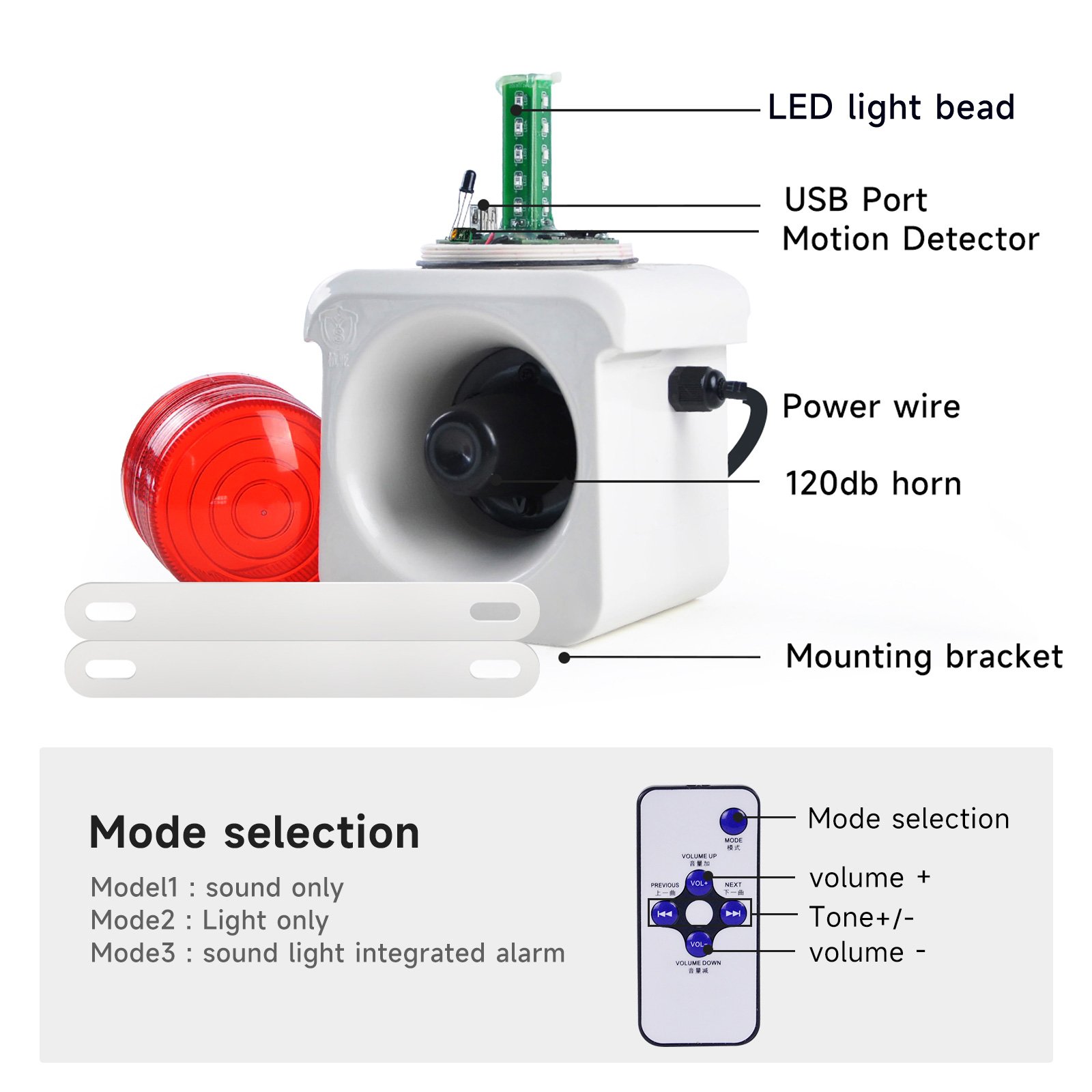 120dB LED Warning Siren Infrared microwave intelligent induction alarm IP 65 Weather-proof Circuit Design Alarm System Horn