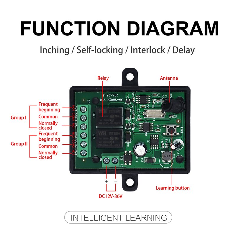 Wireless two-way remote control switch 12V suitable for various access control systems Learning controller