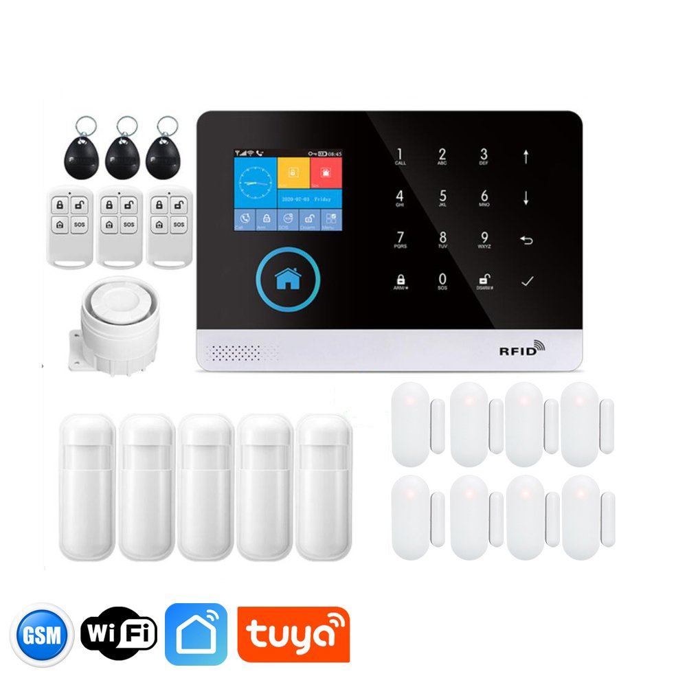 Tuya Smart life Home Security Wireless WIFI 4G / GSM alarm system 99 Wireless Zone Touch keyboard LCD Support Alexa & google hom