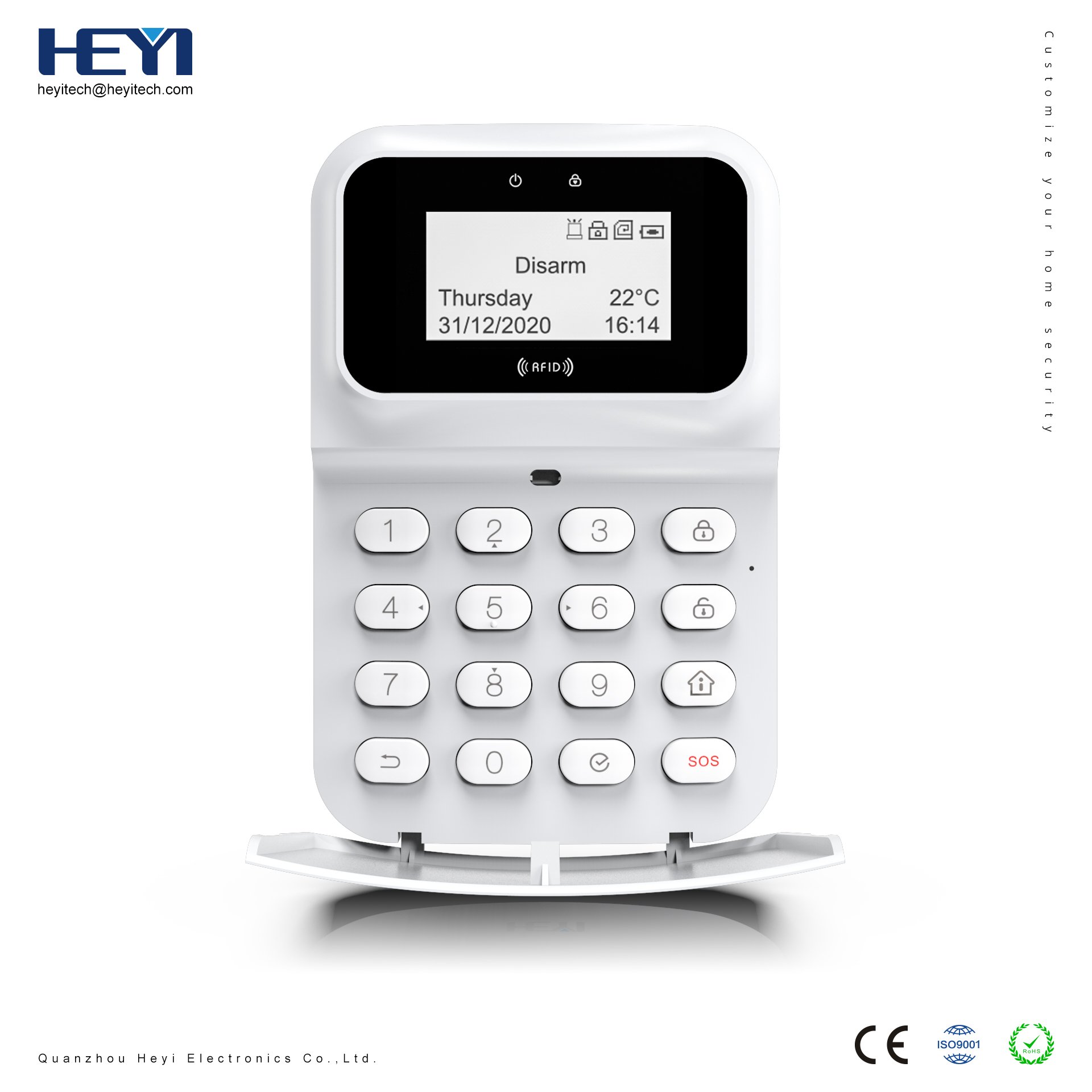 HEYI RFID Keypad For Alarm System With Big LCD Display Button Pressed control Keypad control security alarm host home office