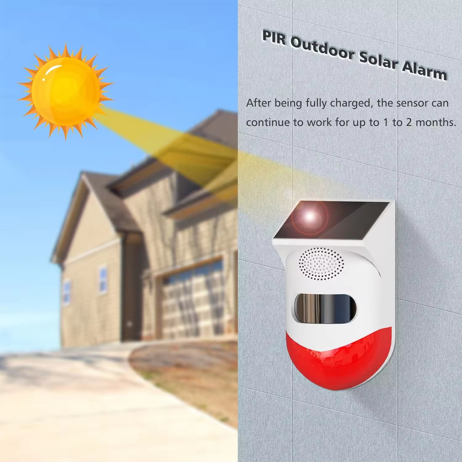 Solar Strobe Alarm Light with Remote Controller Motion Sensor Detector